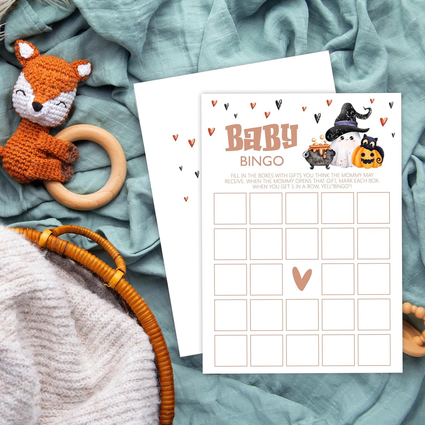 Baby Shower Games, Halloween Baby Bingo Card, 25 Double-Sided Game Cards for Gender Reveal Party Decorations Supplies Announcement - B03