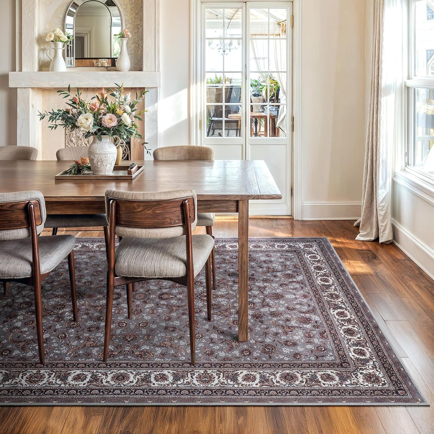 Bloom Rugs Washable Non-Slip 8' x 10' Rug - Slate Gray Traditional Oriental Area Rug for Living Room, Bedroom, Dining Room, and Kitchen - Exact Size: 8' x 10'