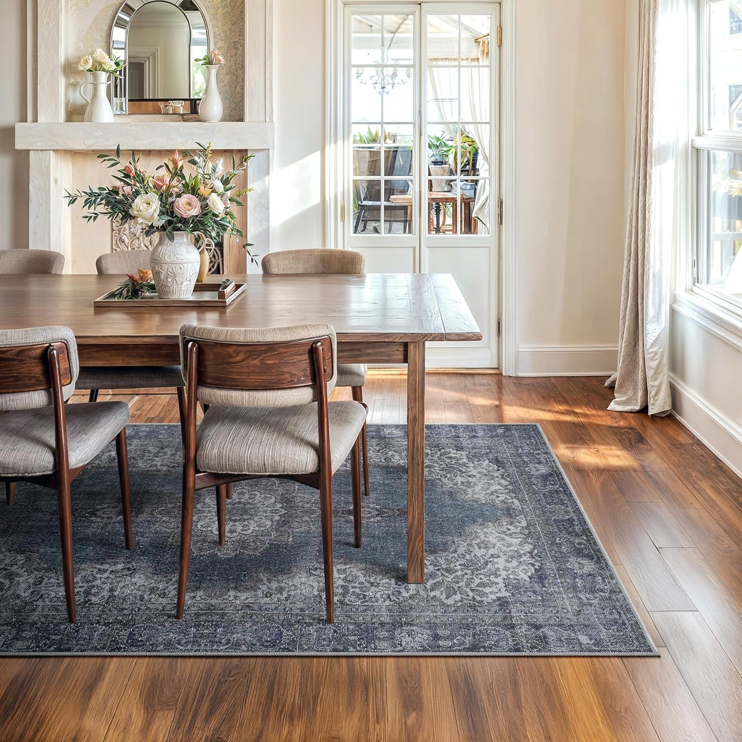 Bloom Rugs Washable Non-Slip 6' x 9' Rug - Dark Teal Traditional Medallion Area Rug for Living Room, Bedroom, Dining Room, and Kitchen - Exact Size: 6' x 9'