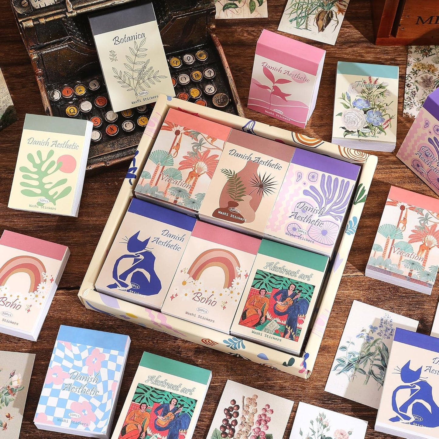 12 Sets 600 Sheets Washi Stickers for Journaling, Boho, Abstract, Vintage Scrapbook Sticker Set for Bullet Journal Art Diary Card Craft Gifts Planner Notebook