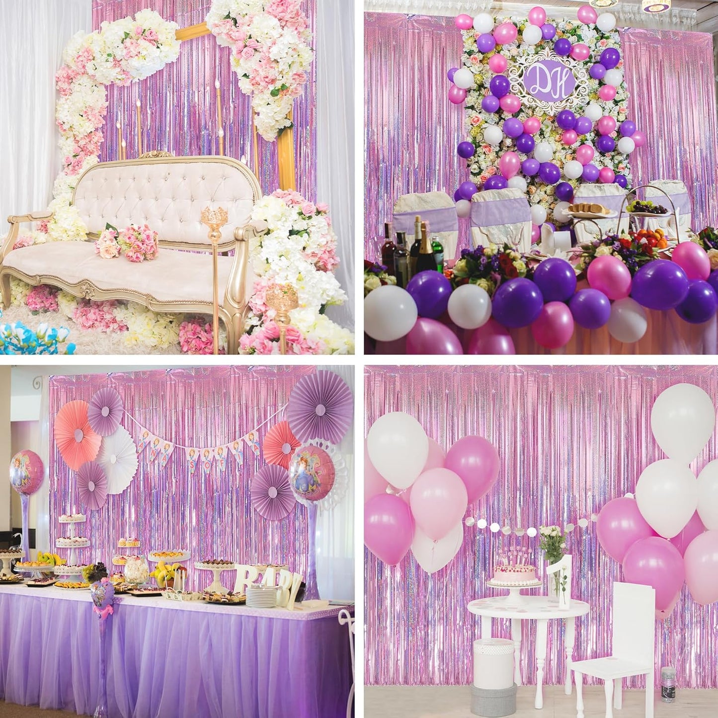 Crosize 7 Pack 3.3 x 9.9 ft Laser Pink Foil Fringe Backdrop Curtain, Streamer Backdrop Curtains, Streamers Birthday Party Decorations, Tinsel Curtain for Parties, Galentines Decor, Preppy, Photo Booth