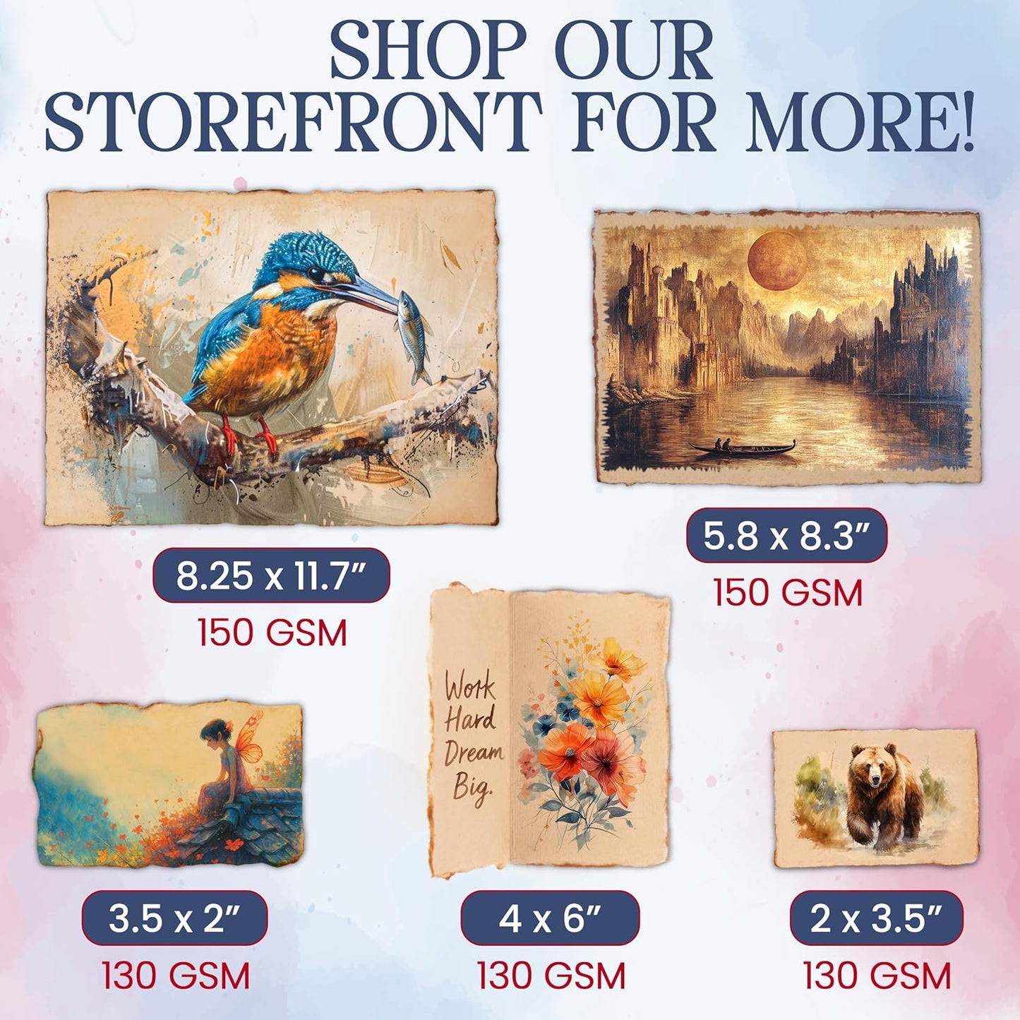 Wanderings Handmade Deckled Edge Vintage Paper - 10"x12" - Thick 300 GSM - Pack of 25 - Watercolor, Mixed Media for Artists, Writers, Bookmaking, Arts & Crafts - 100% Recycled Cotton