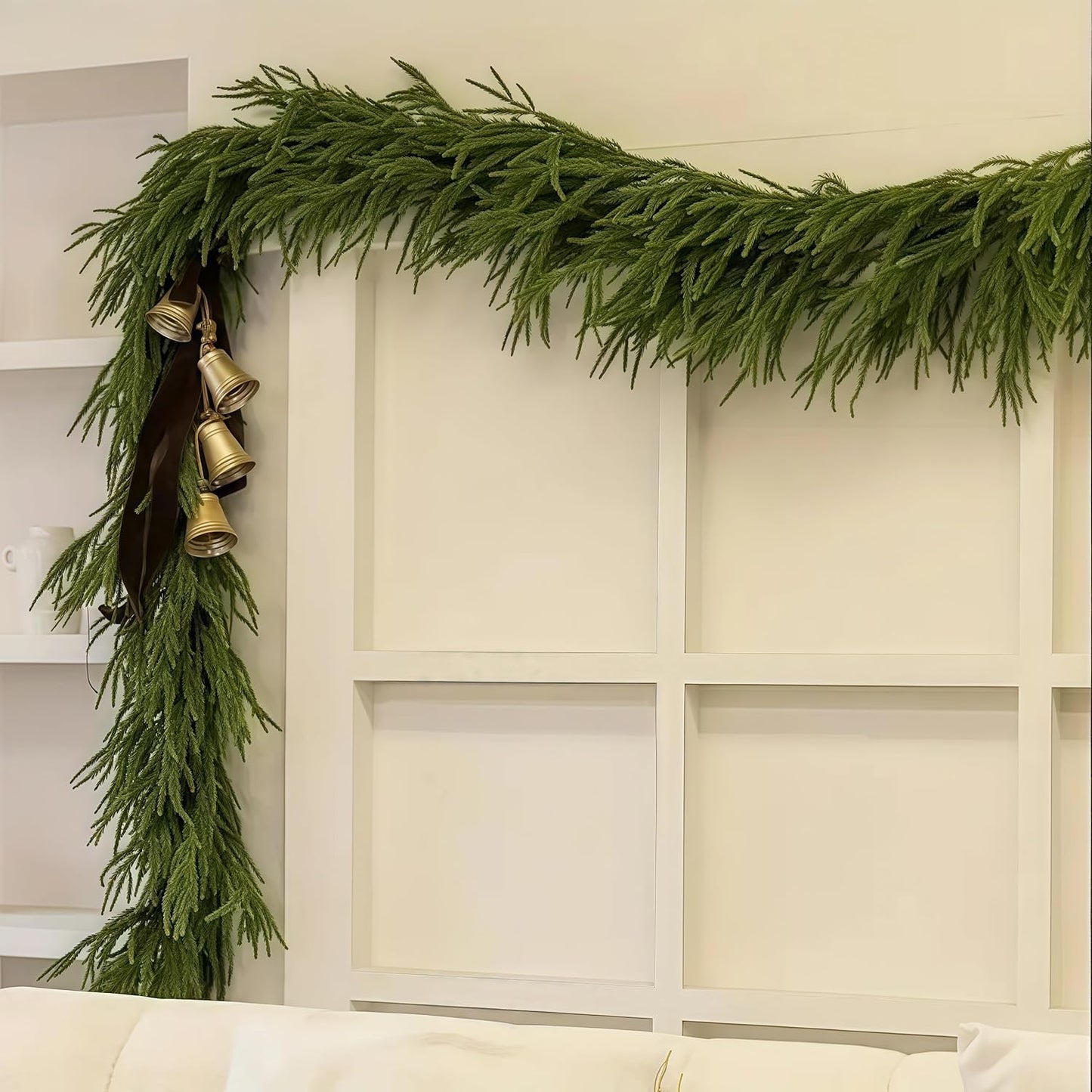 Christmas Decorations Artificial Norfolk Pine Garlands 6FT, Real Touch Winter Pine Garland, Green Artificial Greenery Garland for Table, Mantle, Wall, Indoor, Outdoor Decorations