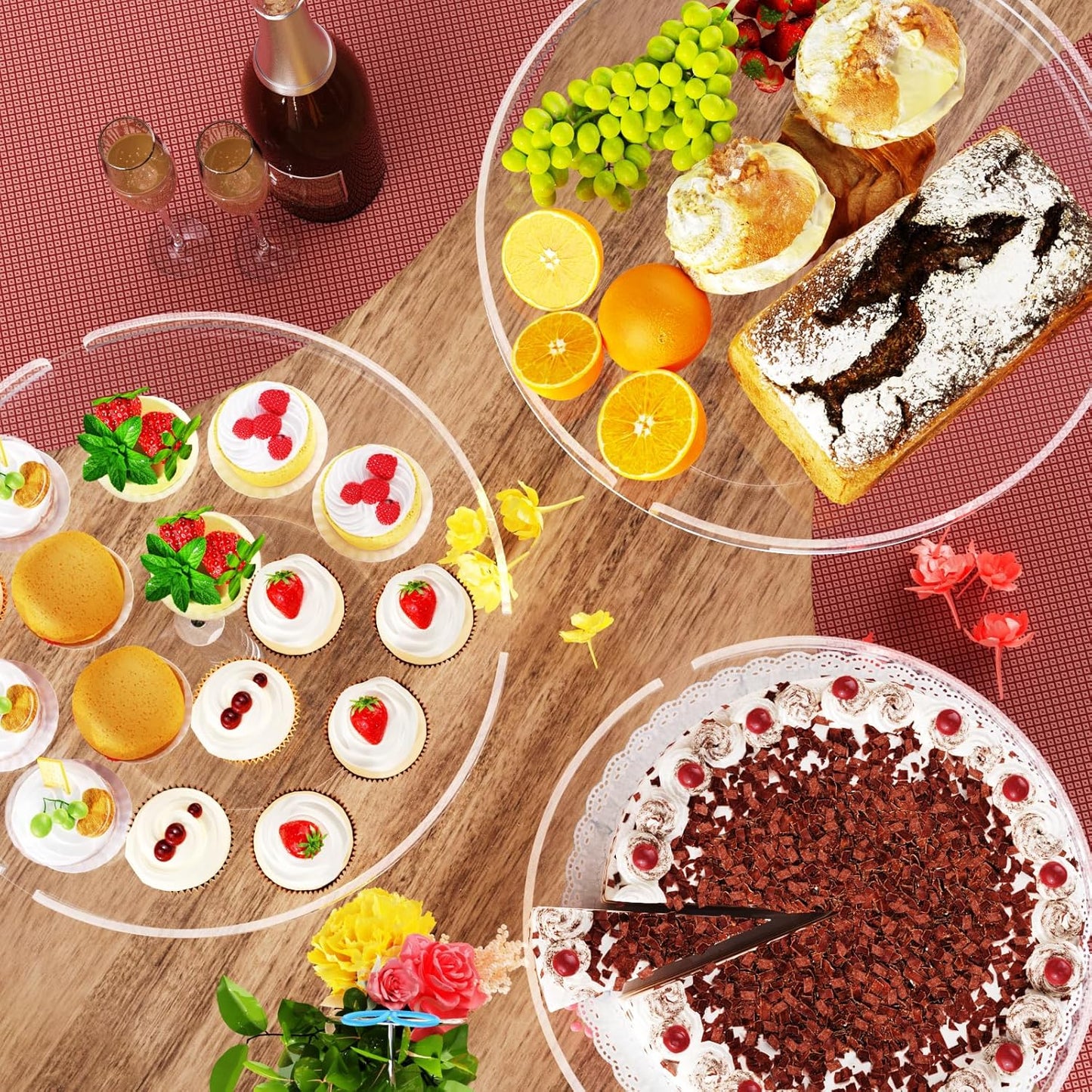 Acrylic Cupcake Stand, Clear Dessert Dessert Table Display Set, Cupcake Tower Holder Display with Base for Wedding, Party, Baby Shower, 3 Set Round, Transparent