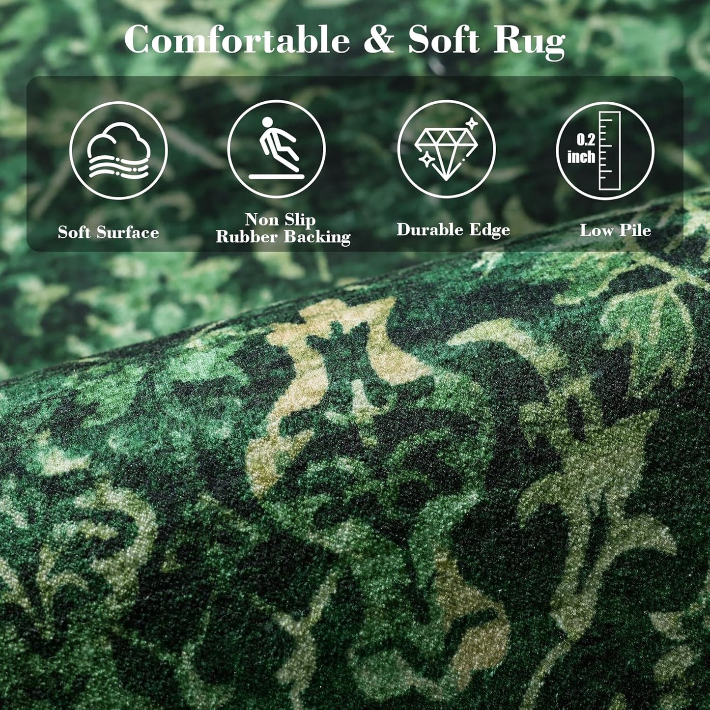 Dark Green Area Rugs 7x9 for Bedroom Nursery, Machine Washable Vintage Rugs, Distressed Living Room Non Slip Rugs for Living Room Carpet Green Area Rug for Dining