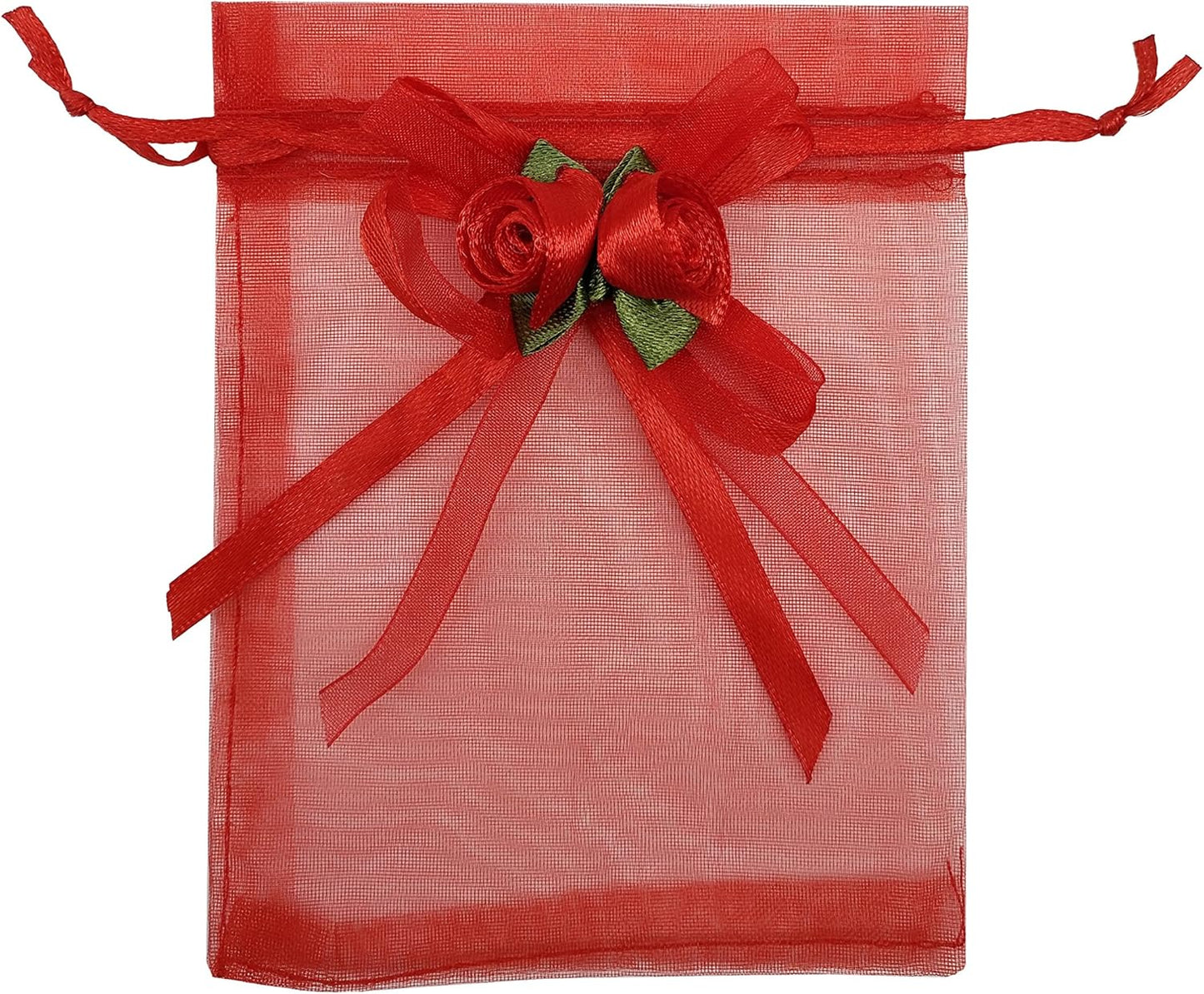 Ankirol 50pcs Sheer Organza Favor Bags For Wedding 3.8x4.8'' Gift Bags Samples Display Drawstring Rose Pouches (hot red)