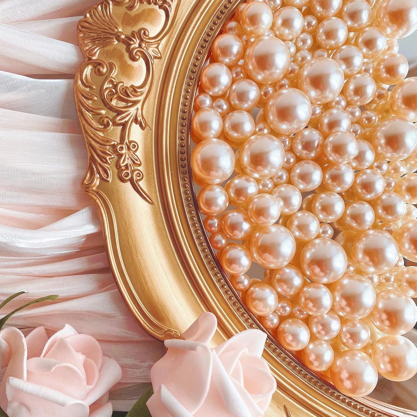 120 PCS 8/14/20mm No Hole Polish Pearl Beads for Centerpiece, Champagne Beads Decorative Vase Fillers, Plastics Pearls for Vases, Table Scatters, Wedding Party Decor