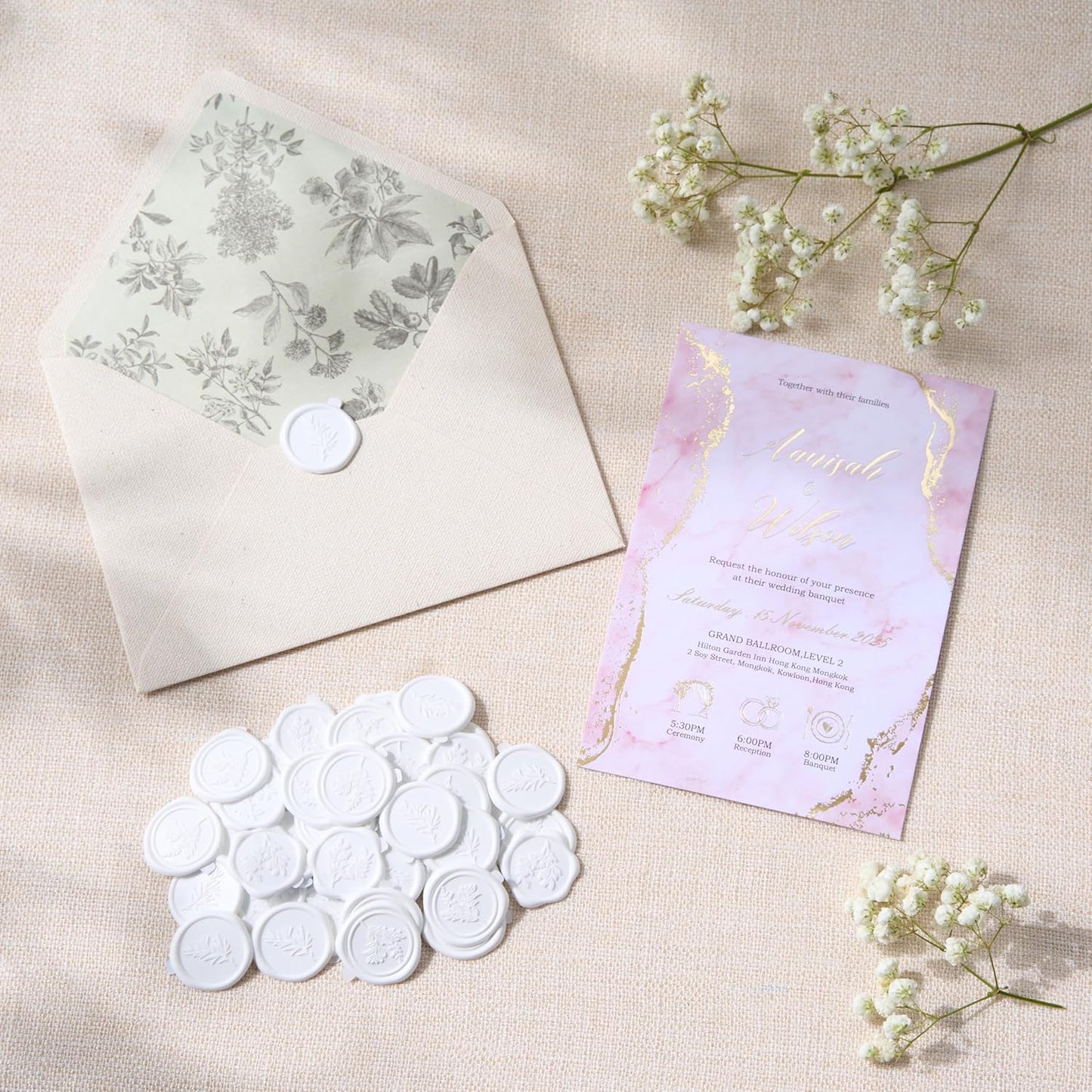 Wax Seal Stickers (60 Pcs, 3 Designs in 1 Pack) Premium Envelope Seal Stickers for Wedding Invitation Envelopes, Adhesive Wax Seals, Perfect for Seating Chart, Gift Wrapping