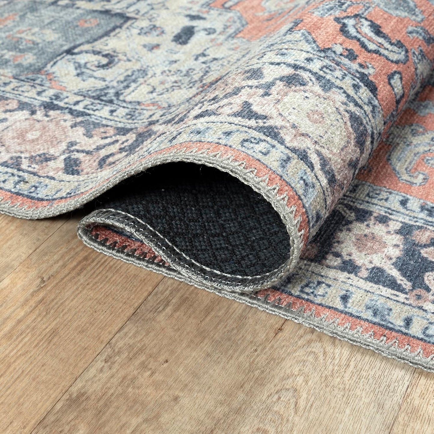 Bloom Rugs Washable Non-Slip 4' x 6' Rug - Coral/Blue Traditional Medallion Area Rug for Living Room, Bedroom, Dining Room, and Kitchen - Exact Size: 4' x 6'