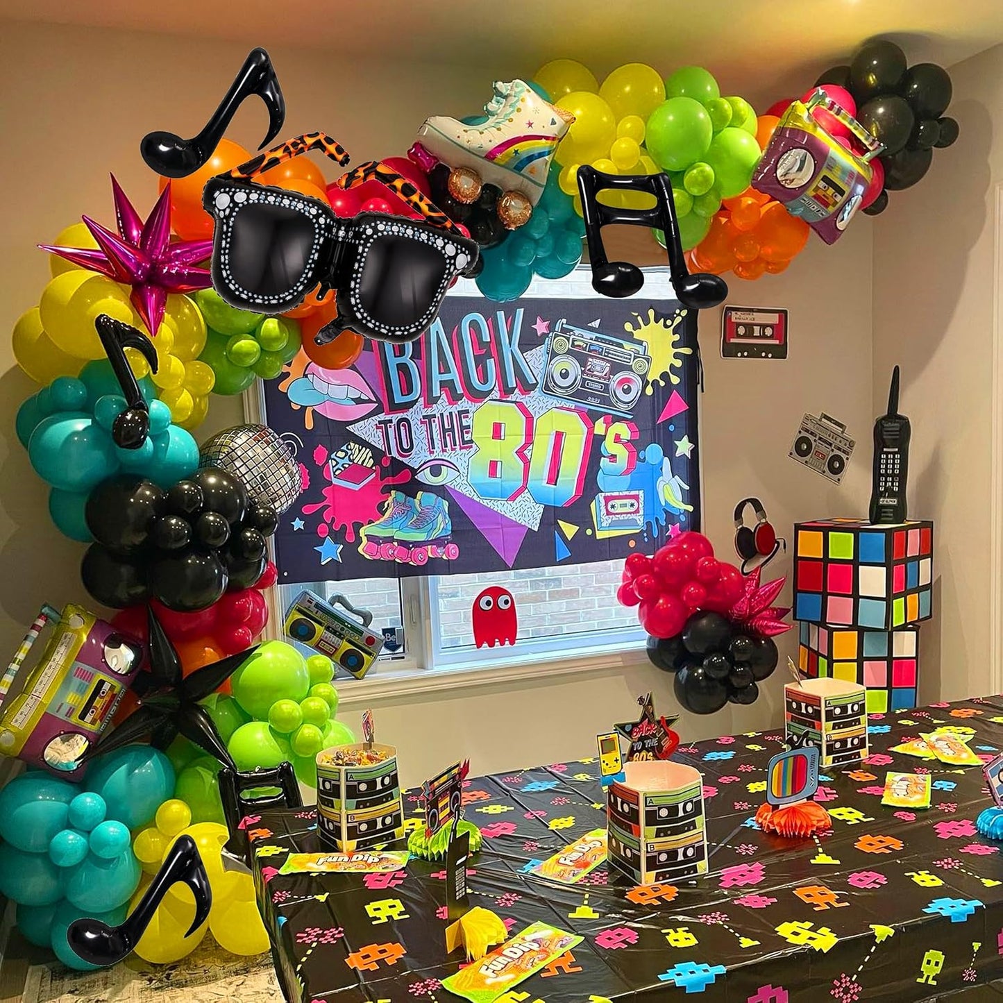 90s 80s Disco Theme Party Decorations, 171Pcs Balloon Arch Kit with Retro Disco Ball Radio Glasses Roller Skate Musical Note Chain Star Foil Balloons for Back to 90s 80s Hip Hop Birthday Supplies