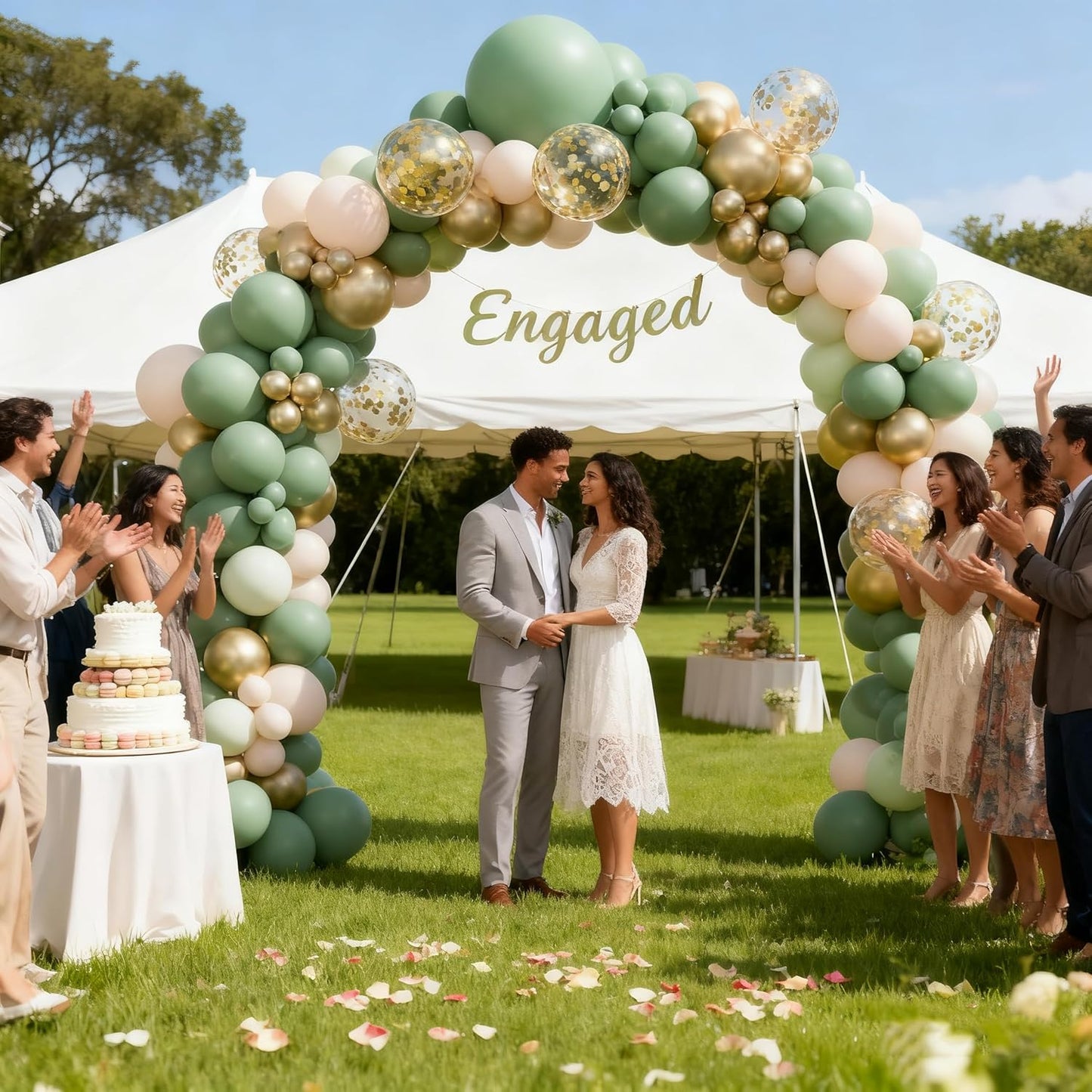 Sage Green Balloon Arch Kit, 141pcs Sage Green Gold Sand White Balloons for Wedding Engagement Anniversary Bridal Shower Baby Shower Birthday Jungle Safari Party Decorations