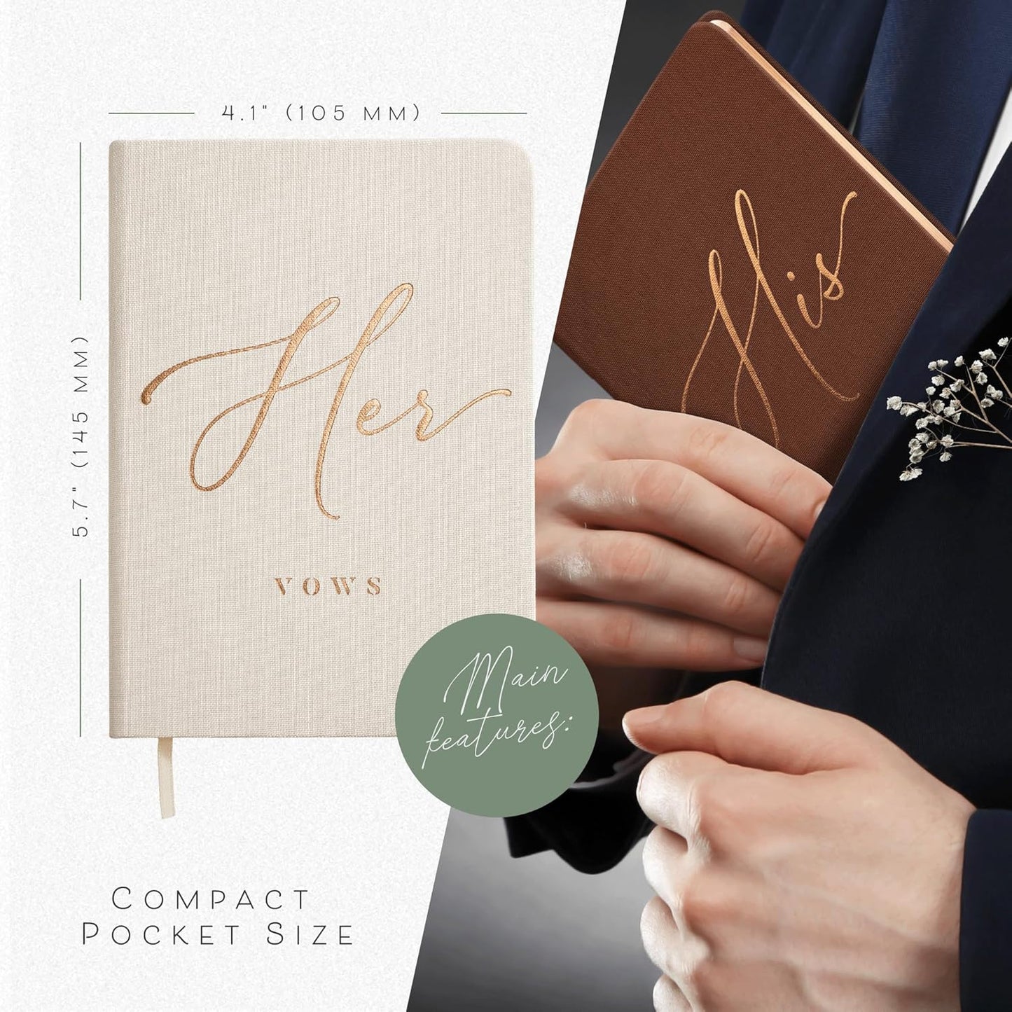 ARTESORI Vow Books His and Hers - Linen Wedding Vow Books Perfect as Bride & Groom Gifts, Wedding Registry Ideas - His & Hers Gifts Wedding Vow Book - Wedding Essentials & Accessories