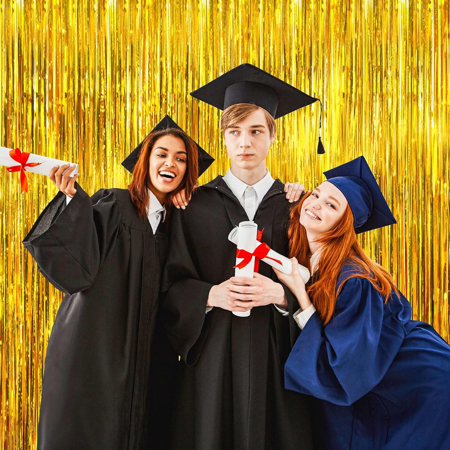 BTSD-home 10 Pack Gold Foil Fringe Curtain, Metallic Photo Booth Backdrop Tinsel Door Curtains for Wedding Birthday Bridal Shower Baby Shower Bachelorette Christmas Party Decorations(8ft x 3ft)