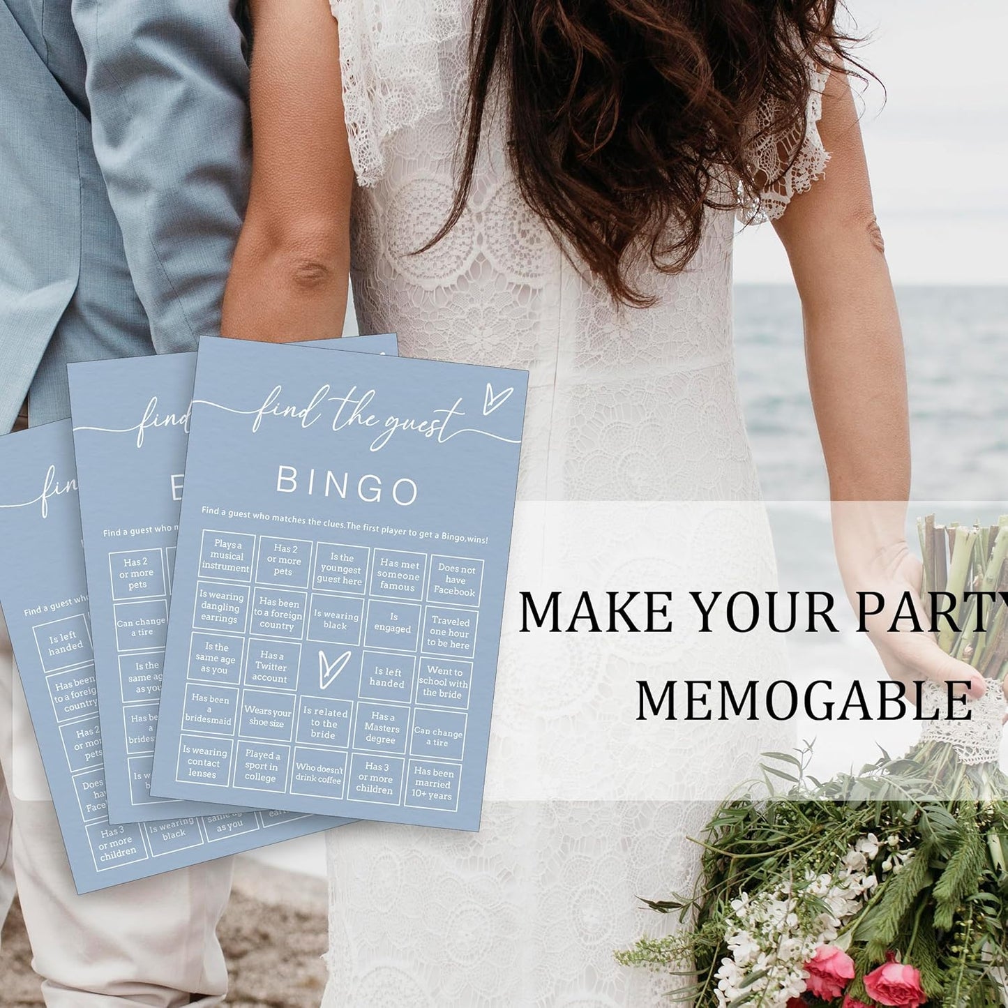Fun Wedding Shower Bingo 25Pcs Prefilled Find The Guest Bingo Game Cards Engaging Bridal Party Entertainment for Wedding Shower, Engagement Party & Reception for Minimalist Newlywed Game - B15