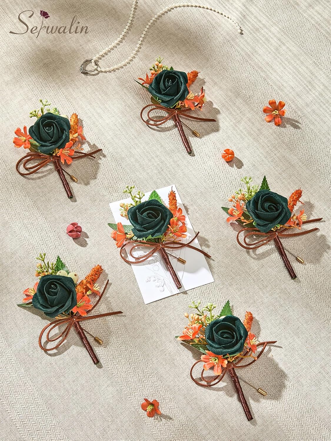 Serwalin 10Pcs Boutonniere for Men, Teal Groom and Best Man Boutonniere, Artificial Flowers for Wedding Decor Prom Homecoming Ceremony Anniversary Formal Dinner Party