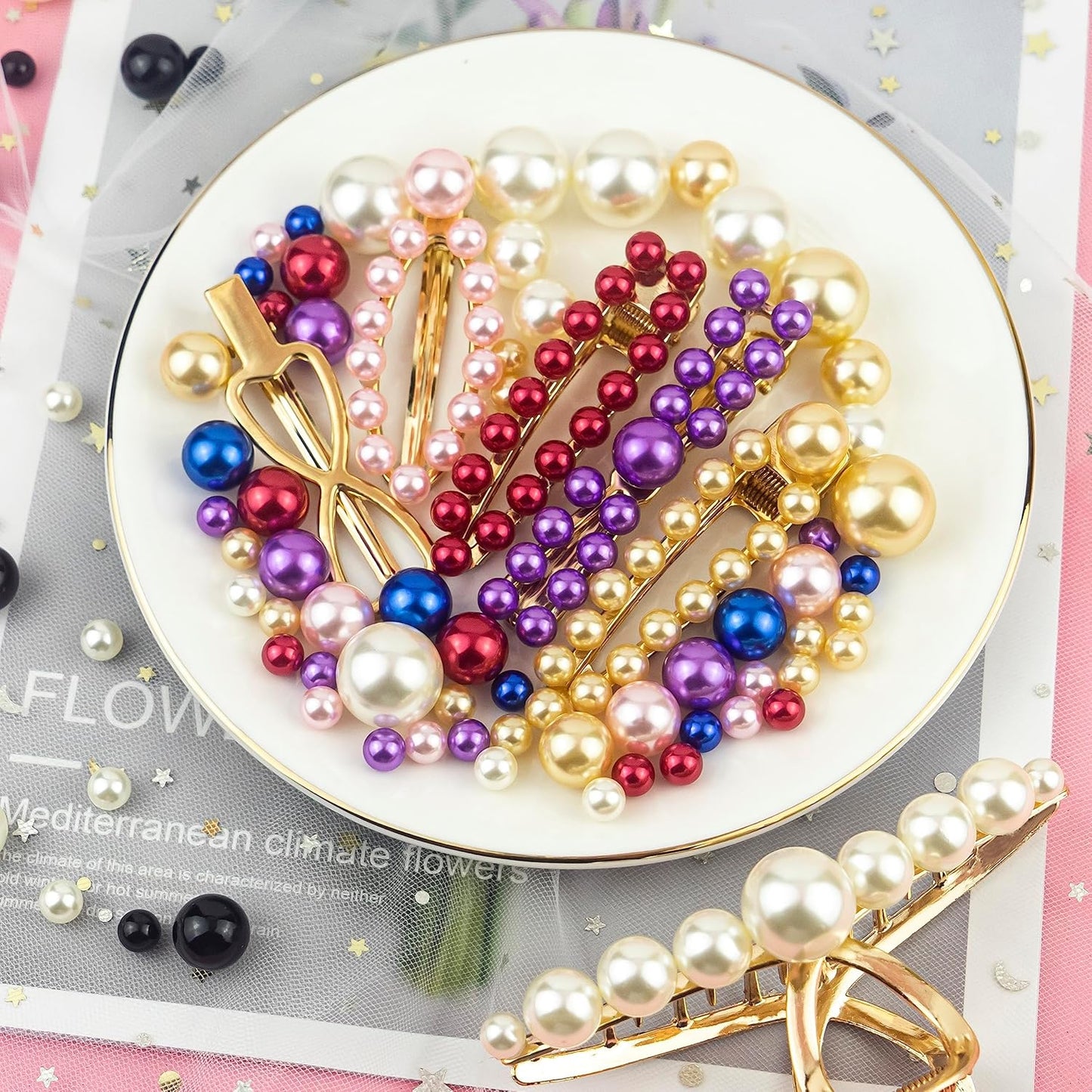 300Pcs Light Blue Polished No Hole Faux Pearl Beads for Vase Filling Decorations, Plastic Pearls Vase Fillers, Table Scatters, Wedding Centerpiece, Home Decor, 8/14/20 mm