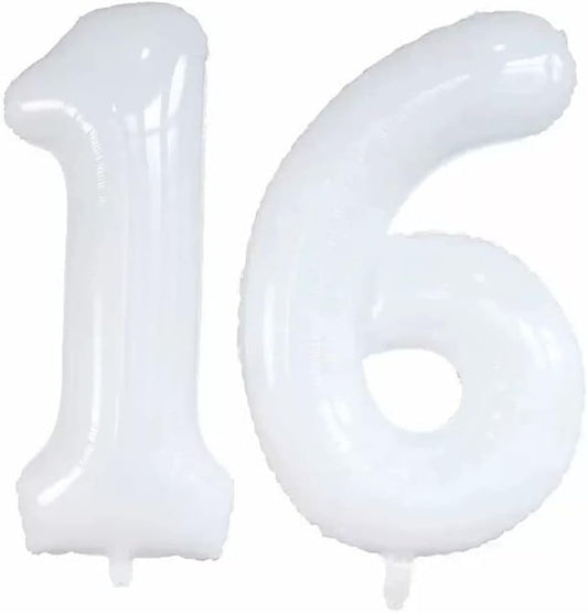 GOER Number 16 Balloons for 16th Birthday Sweet 16 Party Decorations,42 Inch Jumbo Foil Helium 61 Balloons for 61st Birthday Party Decoration (White)