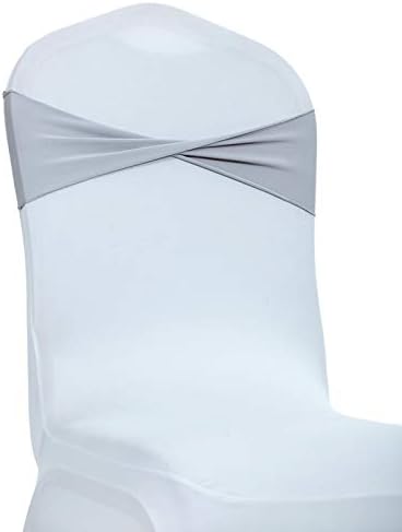 VDS Pack of 25 PCS | Light Silver | Spandex Chair Sashes Bows Without Buckle | Stretch Elastic Banquet Universal Folding Chair Band Tie with for Wedding Party Conference Celebration Event Decoration