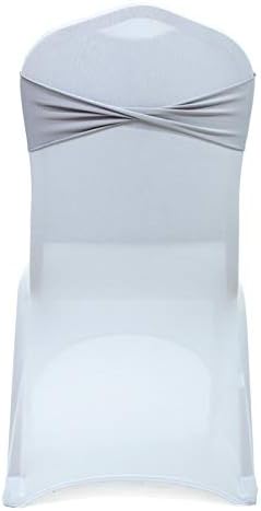 VDS Pack of 100 PCS | Light Silver | Spandex Chair Sashes Bows Without Buckle | Stretch Elastic Banquet Universal Folding Chair Band Tie with for Wedding Party Conference Celebration Event Decoration