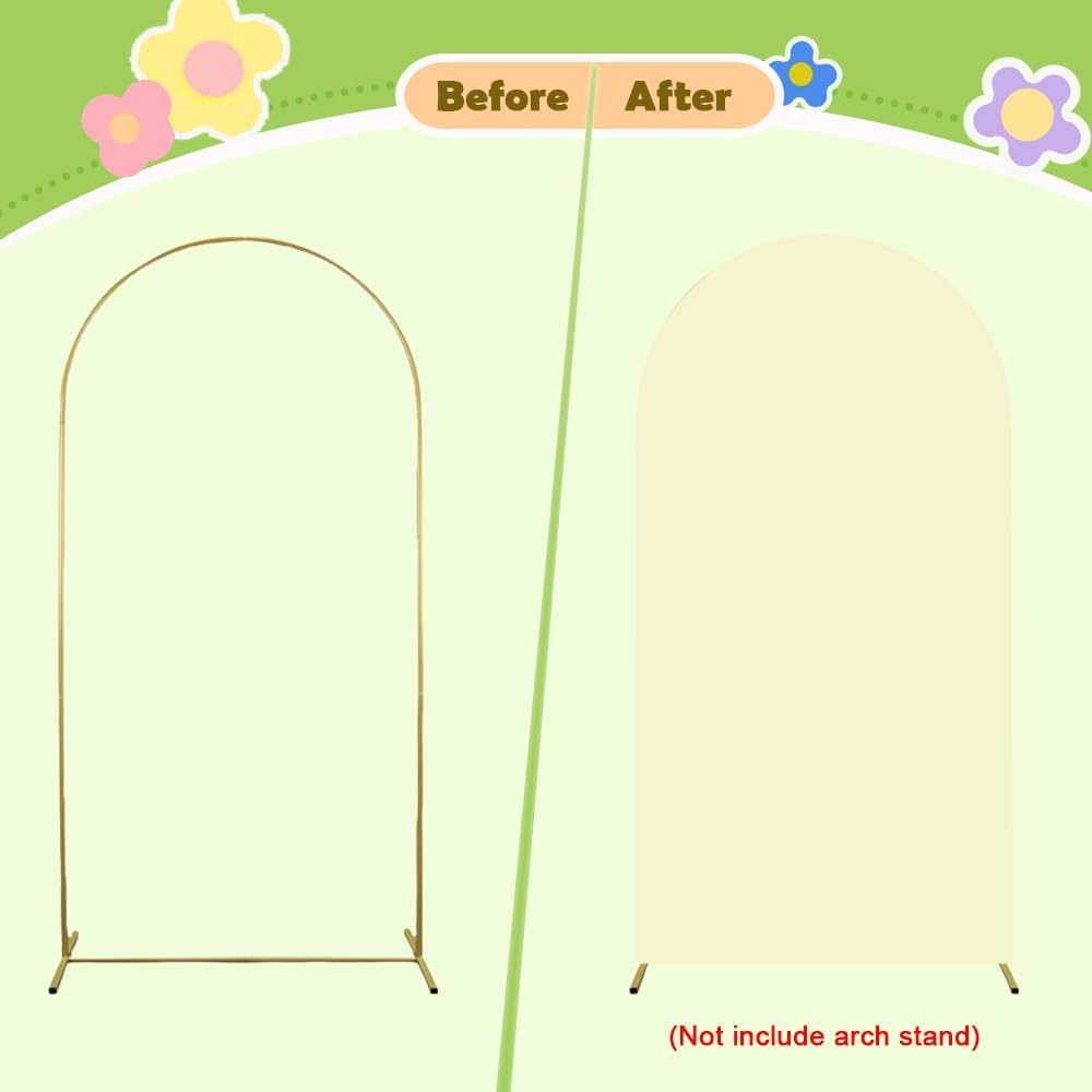 Beige Arch Cover 7.2ft Arch Backdrop Cover Spandex Fitted Wedding Arch Covers Round Top Arch Frame Cover Chiara Arch Cover Backdrop Fabric for Baby Shower Birthday Garden Party Celebration