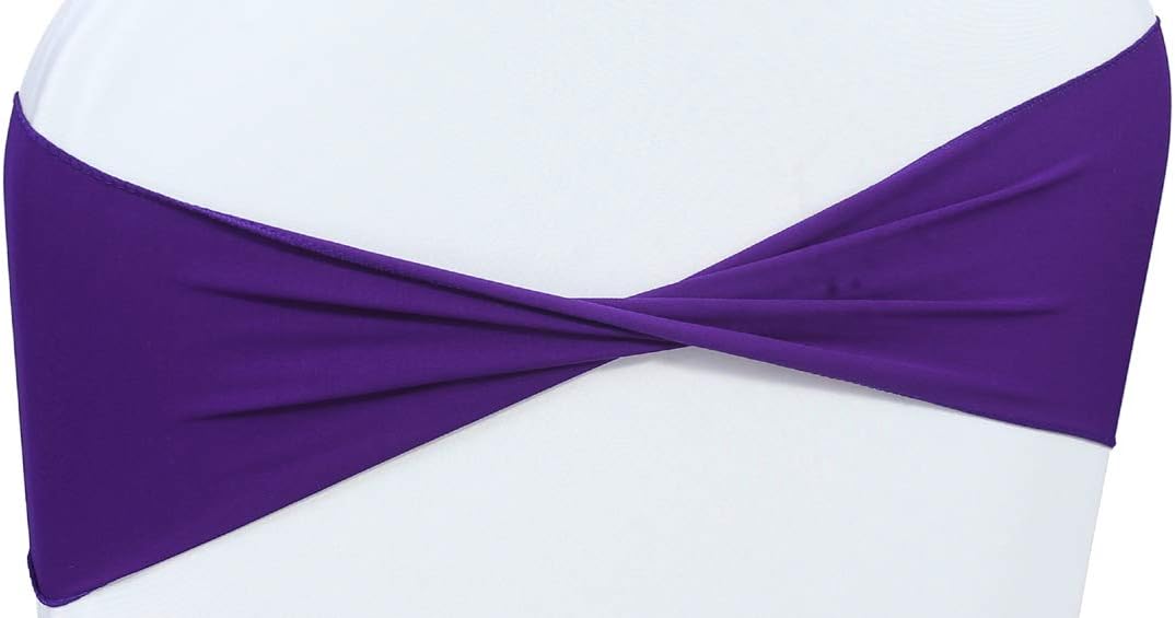 VDS Pack of 250 PCS | Purple | Spandex Chair Sashes Bows Without Buckle | Stretch Elastic Banquet Universal Folding Chair Band Tie with for Wedding Party Conference Celebration Event Decoration