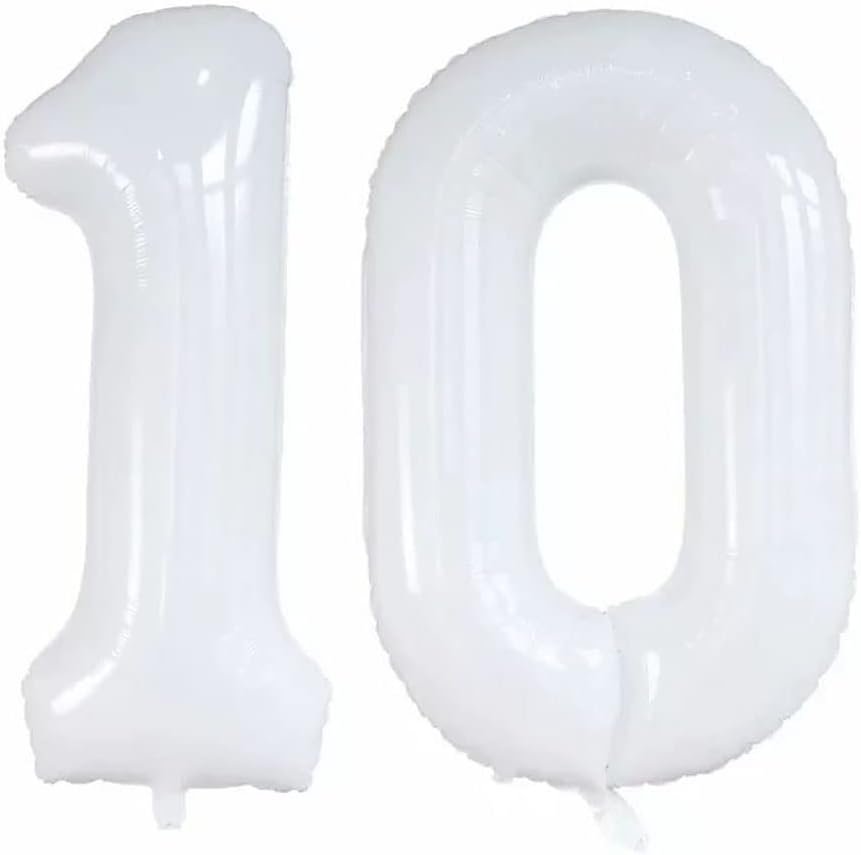 GOER Number 10 Balloons for 10th Birthday Party Decorations,42 Inch Jumbo Foil Helium Balloons for 10th Anniversary (White)