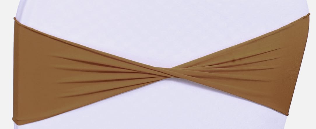 VDS Pack of 125 PCS | Mocha | Spandex Chair Sashes Bows Without Buckle | Stretch Elastic Banquet Universal Folding Chair Band Tie with for Wedding Party Conference Celebration Event Decoration