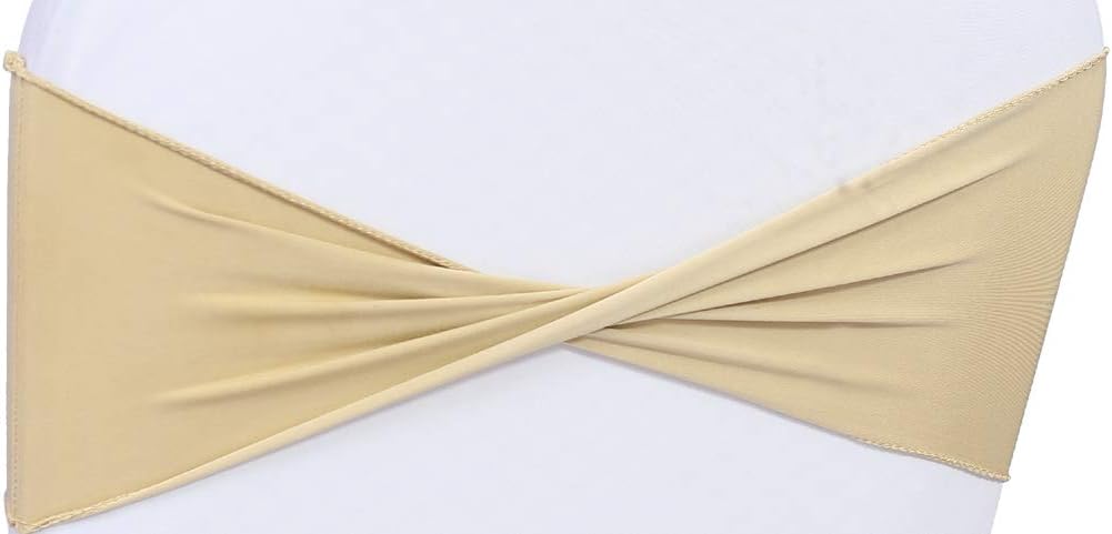 VDS Pack of 50 PCS | Champagne | Spandex Chair Sashes Bows Without Buckle | Stretch Elastic Banquet Universal Folding Chair Band Tie with for Wedding Party Conference Celebration Event Decoration