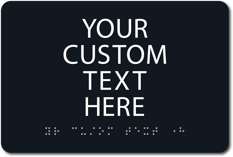 ALPHA DOG ADA SIGNS Custom ADA Compliant Braille Sign, 6"x9" Room Identification Plaque, Tactile Text, Raised Letters, Personalized 4-Line, Indoor/Outdoor, USA-Made (Black)