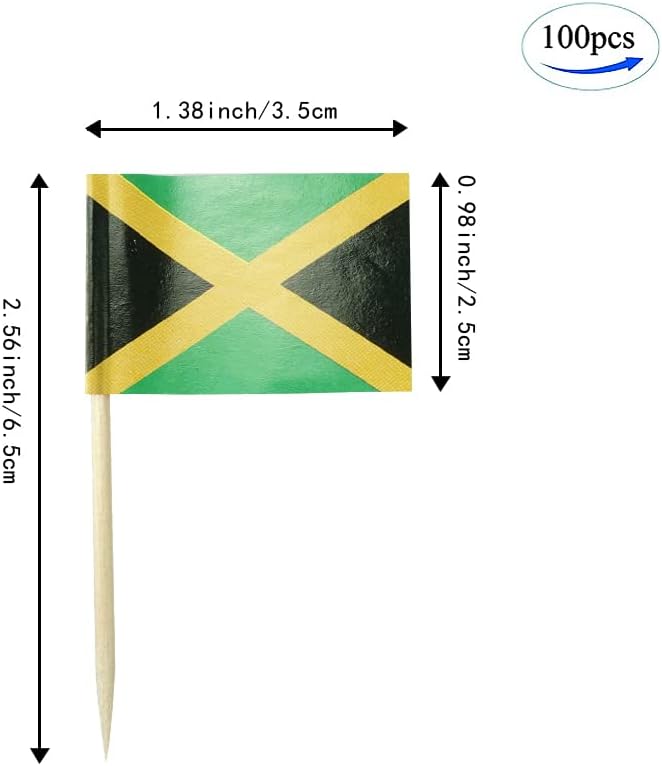 Jamaica Flag Jamaican Flag, Small Mini Jamaica Toothpick Flags for Food, Cupcakes, Cocktails, Appetizers, Bar Party Decorations