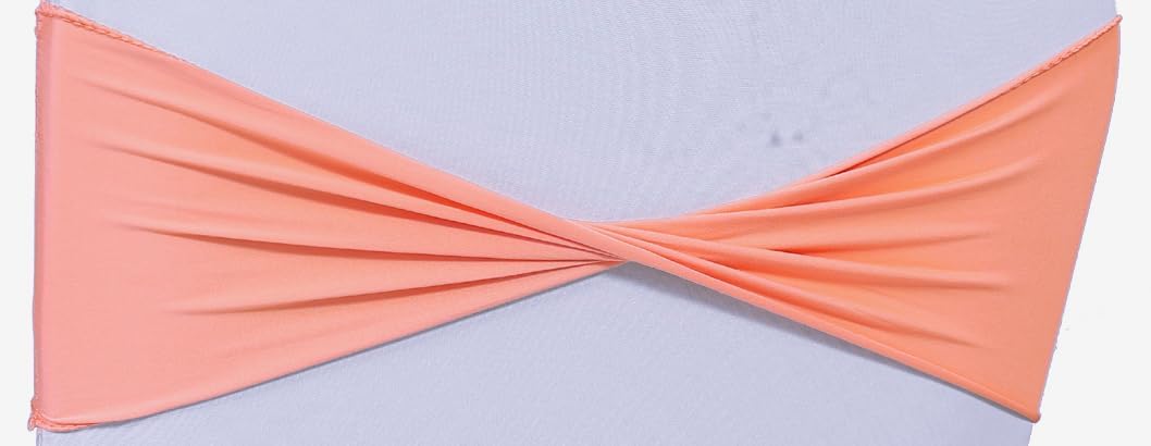 MDS Pack of 150 Spandex Chair Sashes Bows Elastic Stretch Dining Chair Bands Ties Without Slider Buckle Universal fits for Wedding Baby Shower Birthday Party Banquet Event Decoration - Peach
