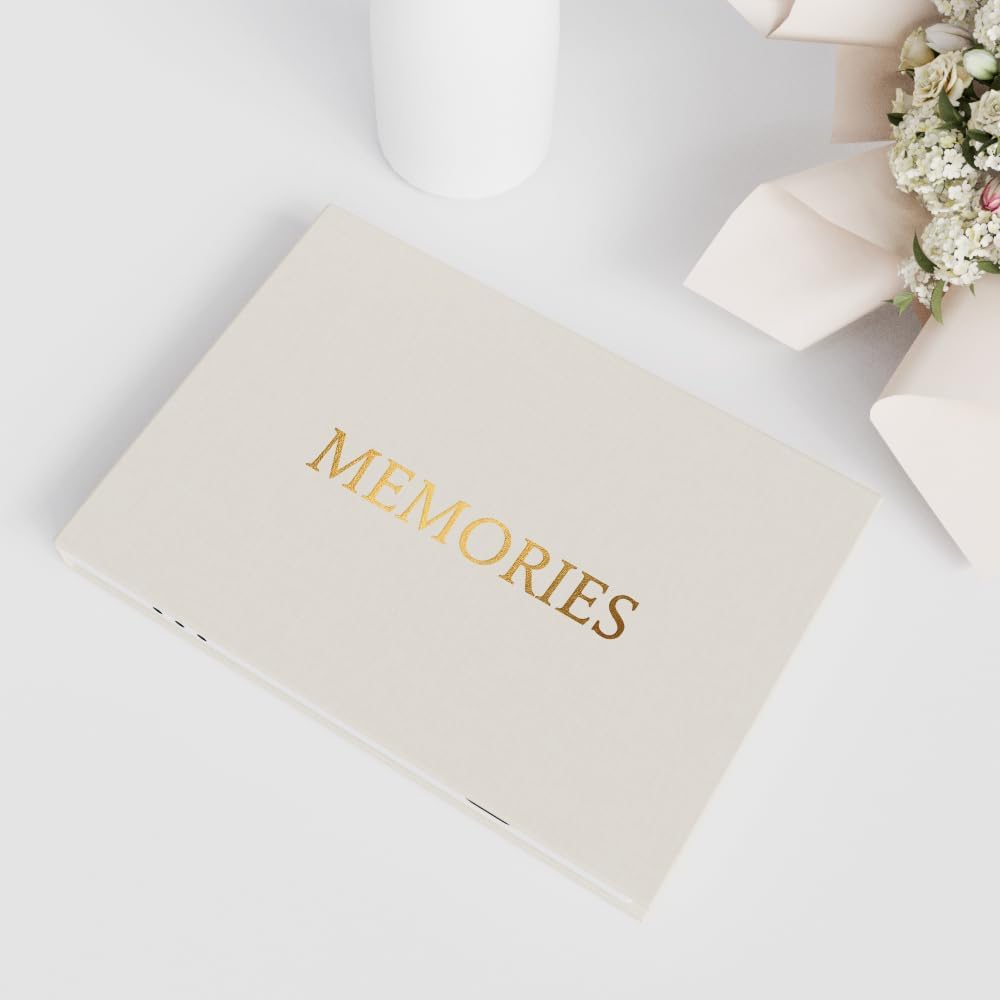 MEMORIES - GOLD FOIL Luxury Linen Bound wedding Video Book wedding Album Up to 3 hours of video, 7” IPS Display, 4GB of memory & Rechargeable Battery (MEMORIES)