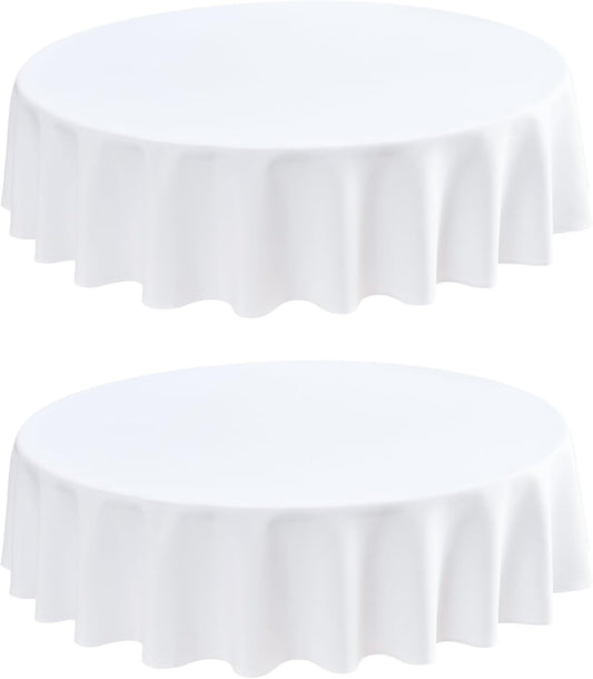 2 Pack Round Table Cloth 48 Inch White Tablecloth Washable Polyester Solid Dining Table Cover for Birthday Party Dinner Holiday Outdoor Indoor