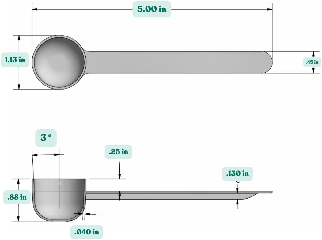 2 Teaspoon (2/3 Tablespoon | 10 mL) Long Handle Rounded Scoop for Measuring Coffee, Pet Food, Grains, Protein, Spices and Other Dry Goods (Pack of 25)