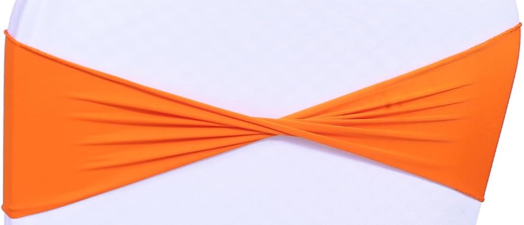 MDS Pack of 150 Spandex Chair Sashes Bows Elastic Stretch Dining Chair Bands Ties Without Slider Buckle Universal fits for Wedding Baby Shower Birthday Party Banquet Event Decoration - Orange