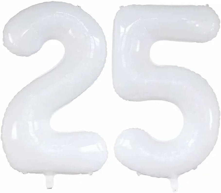 GOER Number 25 Balloons for 25th Birthday Party Decorations,42 Inch Jumbo Foil Helium 52 Balloons for 52nd Birthday Party Decoration (White)
