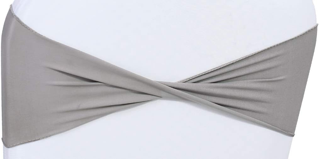 VDS Pack of 25 PCS | Silver Grey | Spandex Chair Sashes Bows Without Buckle | Stretch Elastic Banquet Universal Folding Chair Band Tie with for Wedding Party Conference Celebration Event Decoration