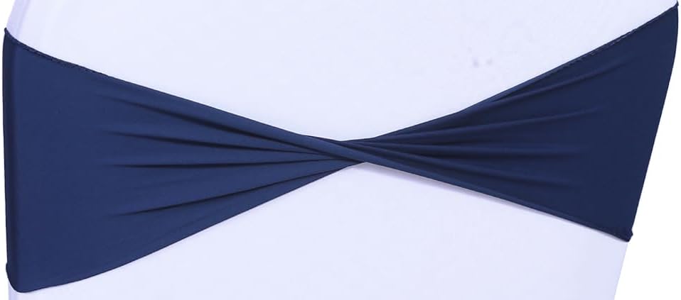 MDS Pack of 125 Spandex Chair Sashes Bows Elastic Stretch Dining Chair Bands Ties Without Slider Buckle Universal fits for Wedding Baby Shower Birthday Party Banquet Event Decoration - Navy Blue