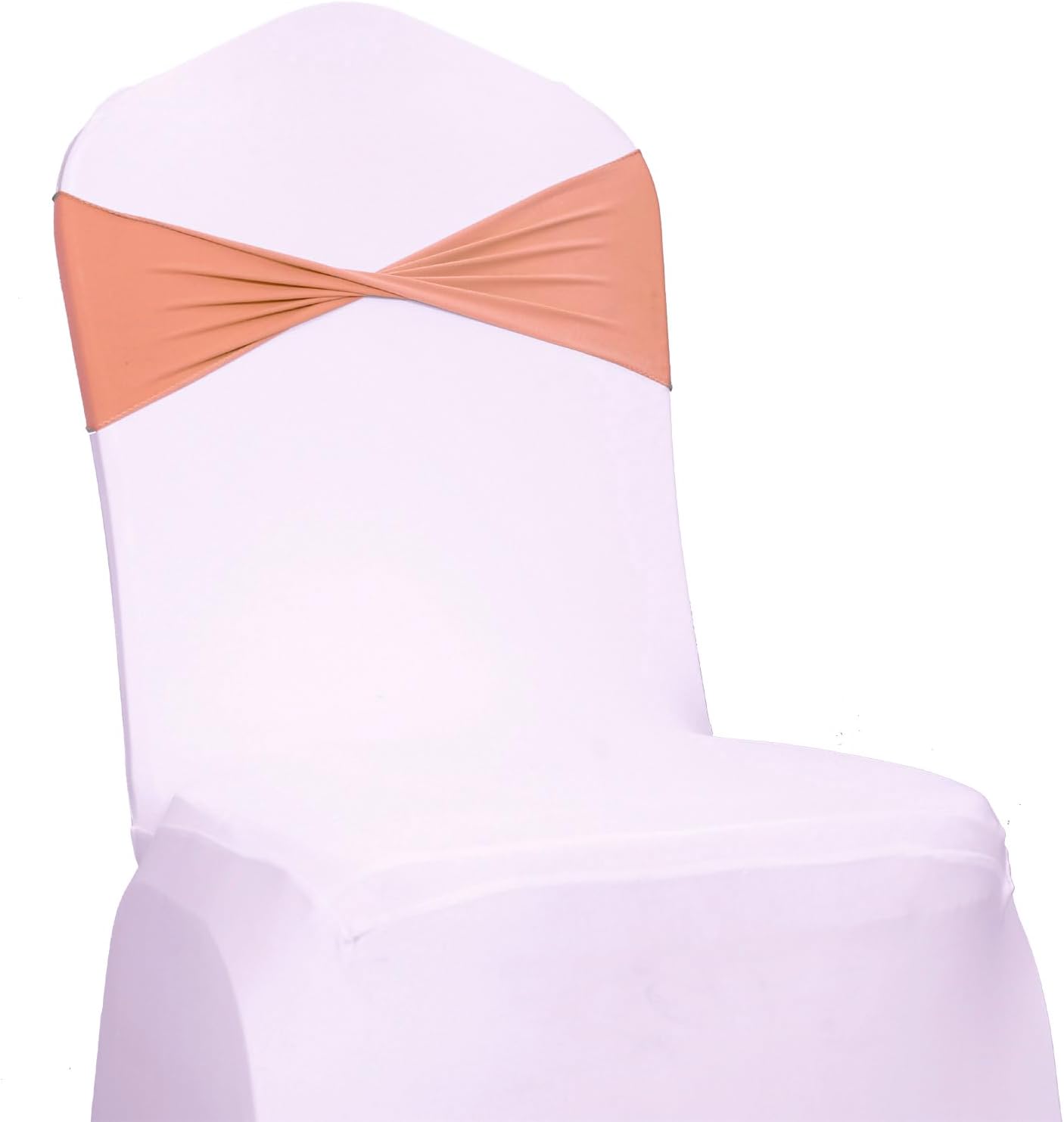 VDS Pack of 250 PCS | Coral Peach | Spandex Chair Sashes Bows Without Buckle | Stretch Elastic Banquet Universal Folding Chair Band Tie with for Wedding Party Conference Celebration Event Decoration