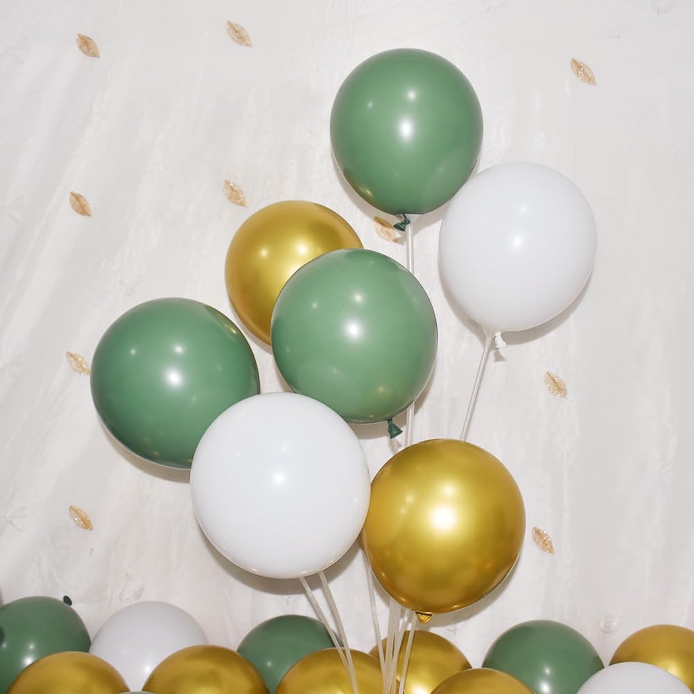 300 Pack Sage Green Gold and White Balloons 5 Inch Latex Green White Metallic Gold Bulk Small Balloon Arch Garland Kit for Birthday Wedding Bridal Baby Shower Supplies Graduation Party Decorations