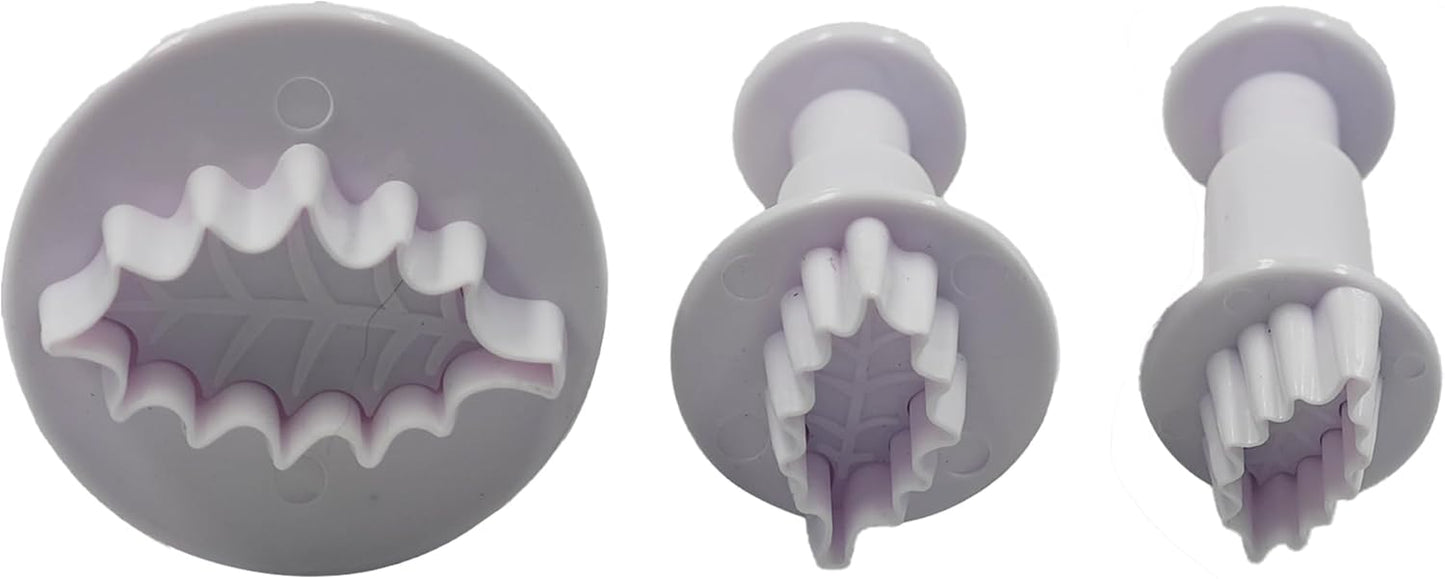 pson 3Pcs Plunger Cookie Cutter Set, Mini Plastic Biscuit Molds for Cake Decorating, Baking, Fondant, and DIY Crafts(Leaf)