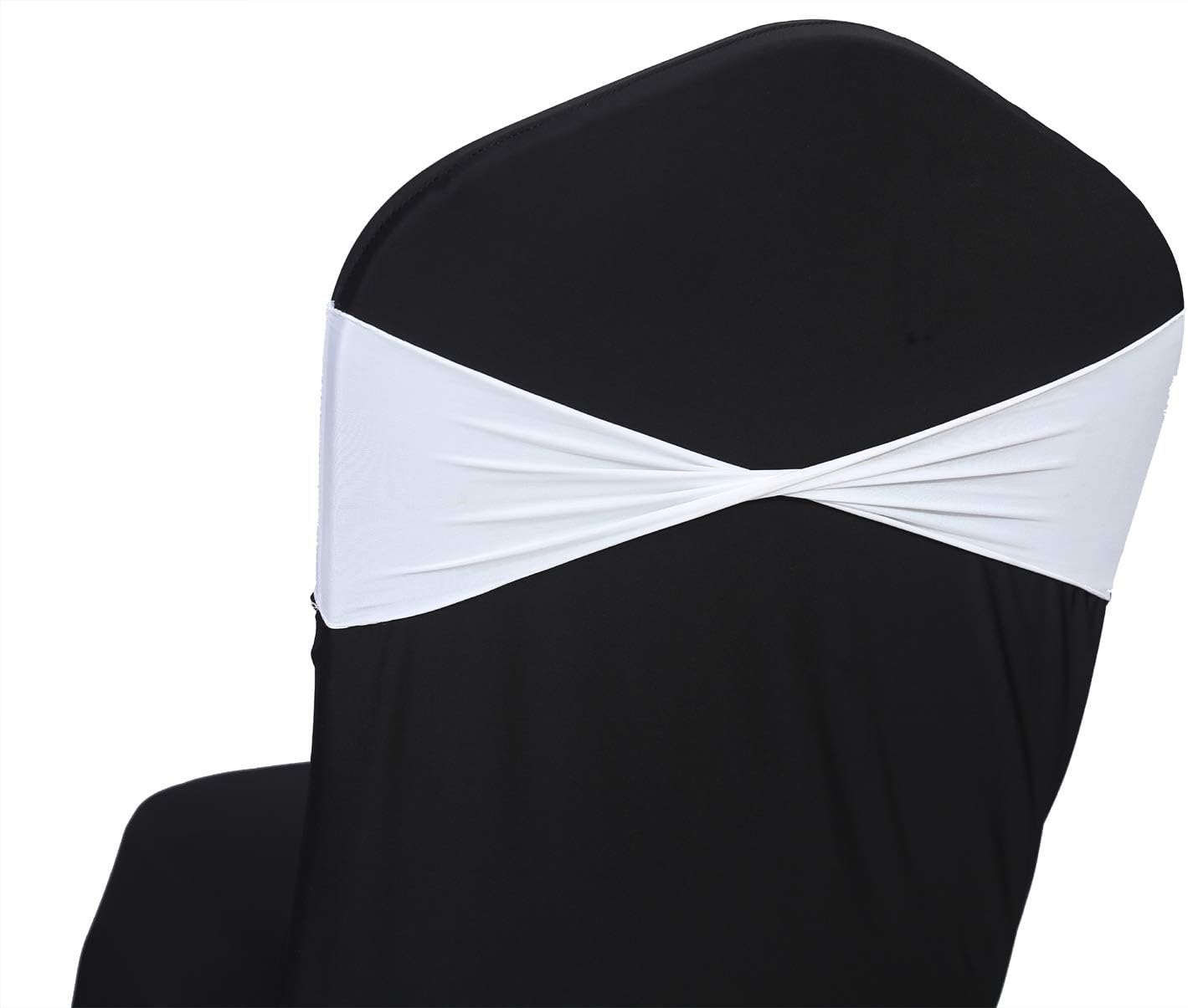 VDS Pack of 25 PCS | White | Spandex Chair Sashes Bows Without Buckle | Stretch Elastic Banquet Universal Folding Chair Band Tie with for Wedding Party Conference Celebration Event Decoration