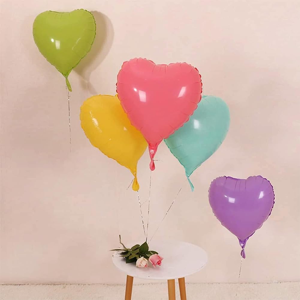 5 Colors Heart Balloons，18 Inch Color of Macaron Foil Mylar Love Heart Shaped Balloons for Anniversary Wedding Engagement Celebration Birthday Party Baby Shower Decorations(12Pcs)