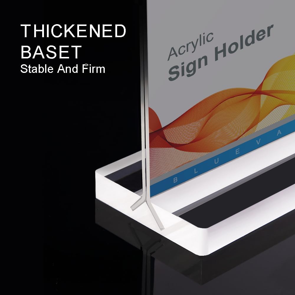 BlueValley Clear Acrylic Sign Holder 7x5 Inch - 12 Pack Double Sided Lucite Plastic Paper Display Stand for Brochure, Tabletop Sign, Document Picture Frame For Office Retail Catering Menu Show Fair Vendor Events