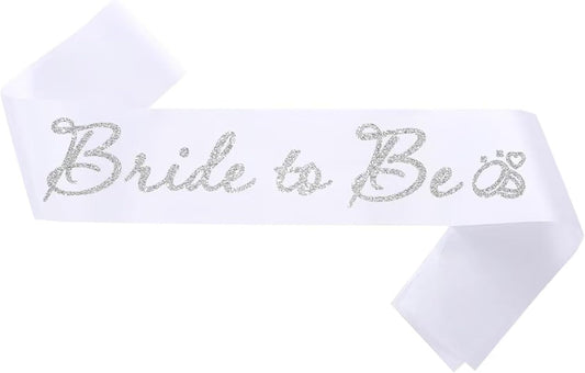 White Bride to Be Sash for Bridal Shower Bachelorette Party Wedding Hen Party Decorations Engagement Gifts Favors Miss to Mrs Sash with Glitter Letter Silver