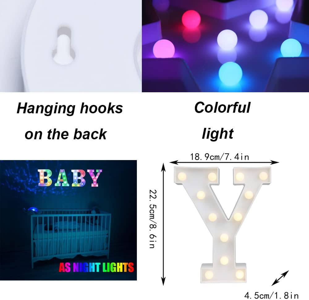 Light Up Colorful LED Marquee Letter lights, 18 Colors Changing Alphabet Letters Sign with Remote Timer for Night Light Girls Bedroom Wedding Birthday Party Lamp Christmas Home Bar Decor- Colorful Y