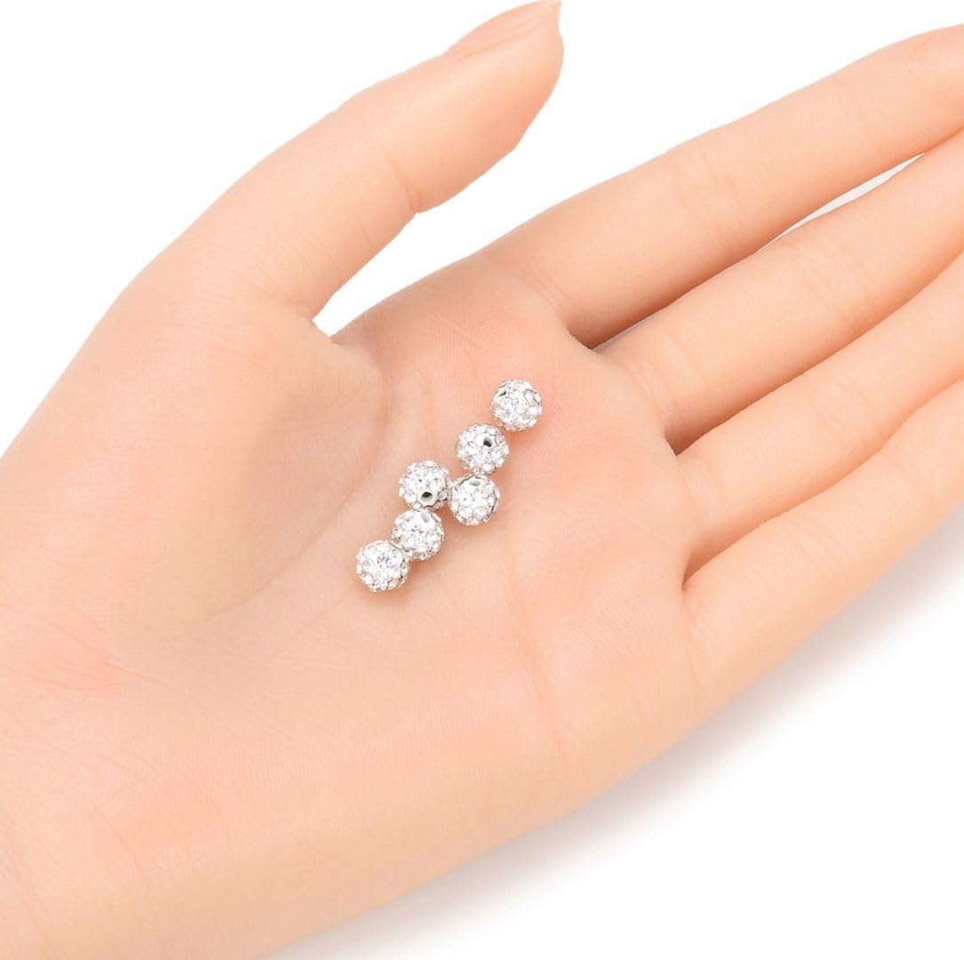100pcs Adabele Grade A Suncatcher Crystal Rhinestone Pave Loose Beads 6mm Clear White Polymer Clay Disco Ball Spacers Compatible with Shamballa All Craft Jewelry Making DB6-1