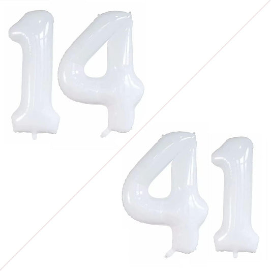 GOER Number 14 Balloons for 14th Birthday Sweet 14 Party Decorations,42 Inch Jumbo Foil Helium 41 Balloons for 41st Birthday Party Decoration (White)
