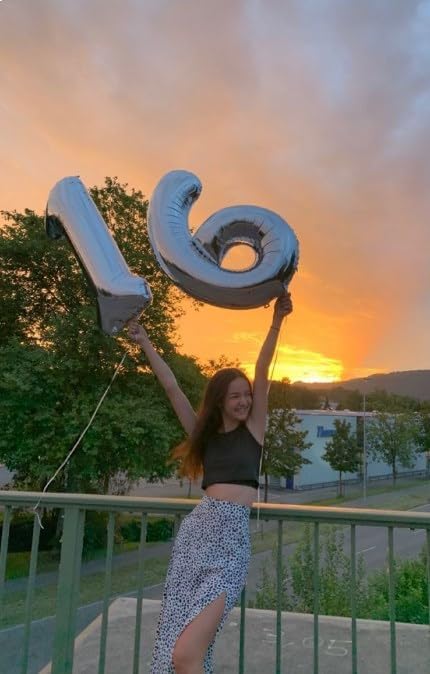 40 Inch Silver Large Number 4 Birthday Balloon, Giant Number Four 14 24 34 40 44 Balloons, Foil Mylar Big Balloons for Anniversary Graduation Supplies Decorations