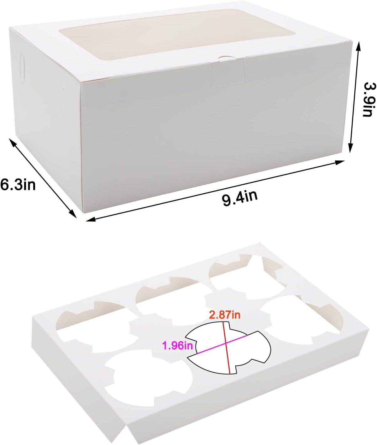 10-Set Cupcake Boxes with Inserts and Window Hold 6 Cupcakes,Cupcake Containers Bakery Cake Box,Pastry Carrier For Donut Cookie Treat Muffin Chocolate Bombs,9.4x6.3x3.9 In